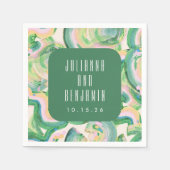 Serviette En Papier Artsy Abstrait Mariage d'aquarelle verte moderne (Devant)