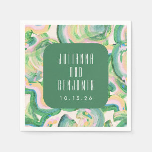 Serviette En Papier Artsy Abstrait Mariage d'aquarelle verte moderne