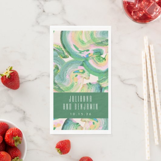 Serviette En Papier Artsy Abstrait Mariage d'aquarelle verte moderne (En situation)