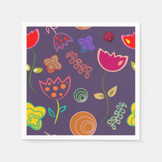 Serviette En Papier Arty moderne fleurs violettes et roses (Devant)