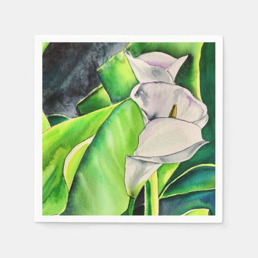 Serviette En Papier Arum blanc Lily aquarelle tropicale florale (Devant)