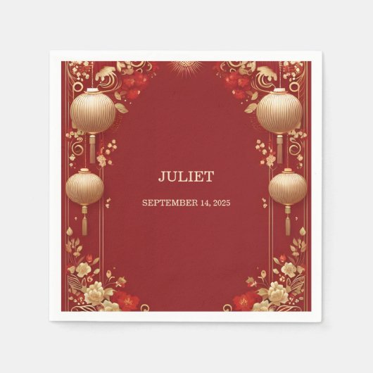 Serviette En Papier Asiatique Chinois Bilingue Hei Gras Mariage (Devant)