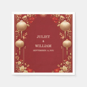 Serviette En Papier Asiatique Moderne Floral Chinois Bilingue Mariage