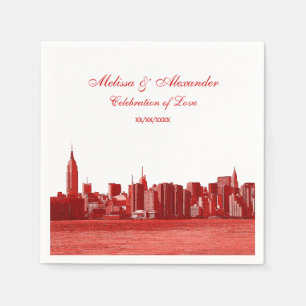 Serviette En Papier Aspect gravé rouge de la silhouette de la skyline 