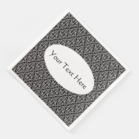 Serviette En Papier Assez élégante Damas en rouleaux noirs blancs (Coin)