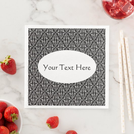 Serviette En Papier Assez élégante Damas en rouleaux noirs blancs (En situation)