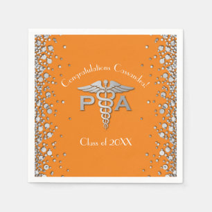 Serviette En Papier Assistant de médecin PA Diplômé Orange Argent