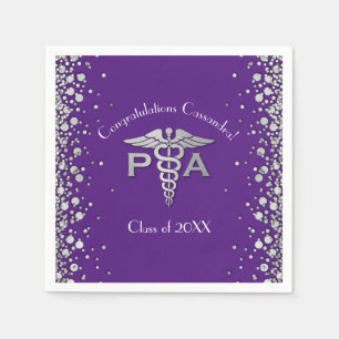 Serviette En Papier Assistant de médecin PA Diplômé Violet Argent