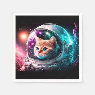 Serviette En Papier Astronaut de chat spatial drôle Kitty Galaxy Unive