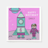 Serviette En Papier Astronaut Girl and Rocket Moon Space Anniversaire (Devant)
