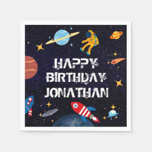Serviette En Papier Astronaute bleu Anniversaire Planètes Nom