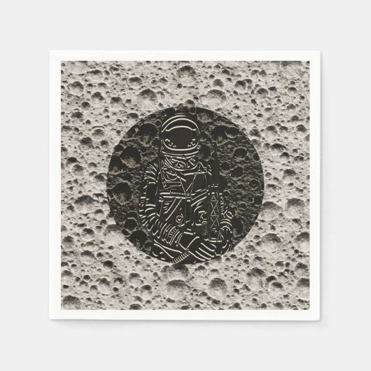 Serviette En Papier Astronaute sur la Lune Espace Noir & Gris (Devant)