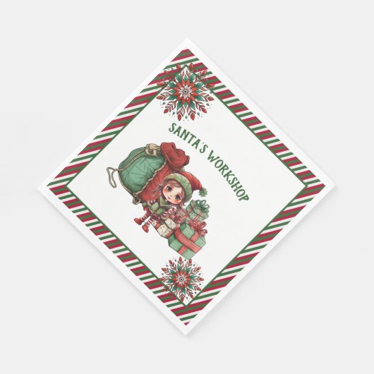 Serviette En Papier Atelier père Noël Fête de Noël Elf (Coin)
