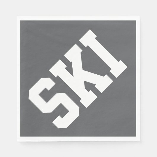 Serviette En Papier Athletic Diagonal Texte SKI Blanc Sur Gris Moderne (Devant)