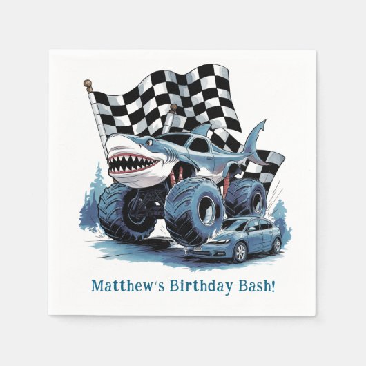 Serviette En Papier Attaque de requin Camion Monster Anniversaire Bash (Devant)