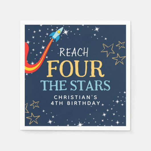 Serviette En Papier Atteindre Quatre L'Espace Stars Anniversaire (Devant)