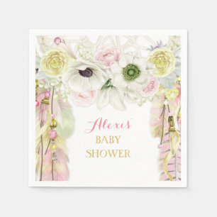 Serviette En Papier Attrape-rêve Boho Plumes Rose Jaune
