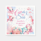 Serviette En Papier Au bord de la mer ! Petite Sirène rose 1er anniver (Devant)