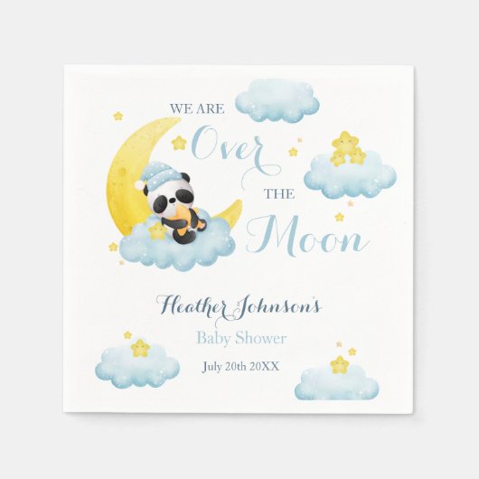 Serviette En Papier Au-Dessus De La Lune Panda Bear Boy Baby shower (Devant)