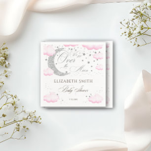 Serviette En Papier Au-Dessus de la Lune Rose Argent Fille Baby Shower