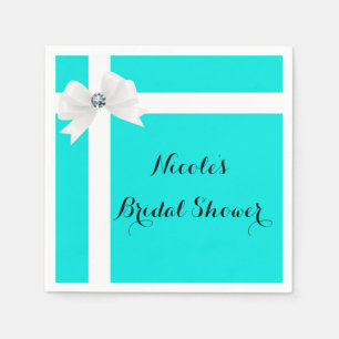 Serviette En Papier Audrey Bleu & Blanc Élégant Glam Diamant Arc Chic