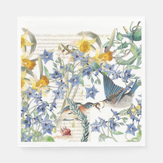 Serviette En Papier Audubon Bluebird Oiseaux Fleurs Papier Napkins (Devant)