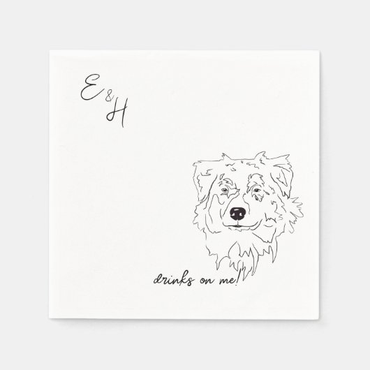 Serviette En Papier Australian Shepherd Chien Mariage Cocktail Serviet (Devant)