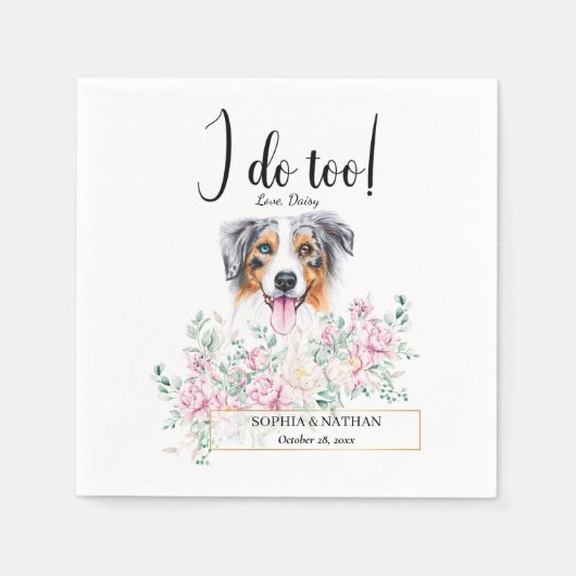 Serviette En Papier Australian Shepherd Chien Mariage Cocktail Serviet (Devant)