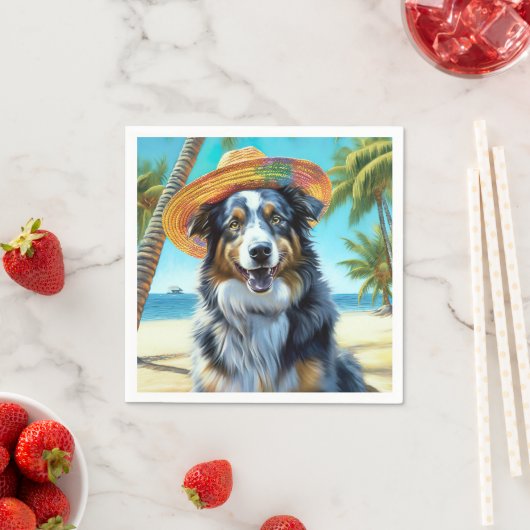 Serviette En Papier Australian Shepherd On Beach amoureux des chiens c (En situation)