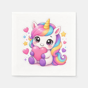Serviette En Papier Autocollant de coeur de licorne de bébé mignon