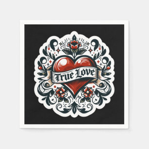 Serviette En Papier Autocollant de tatouage temporaire cœur amour véri