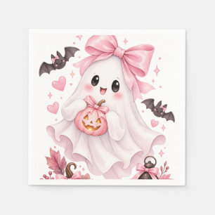 Serviette En Papier Autocollant Halloween Fantôme à Nœud Rose Mignon