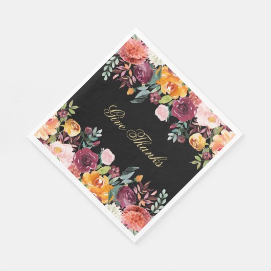 Serviette En Papier Automne Aquarelle Botanique Donner Merci (Coin)