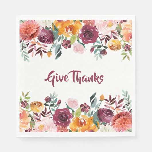 Serviette En Papier Automne Aquarelle Floral Donner Merci (Devant)