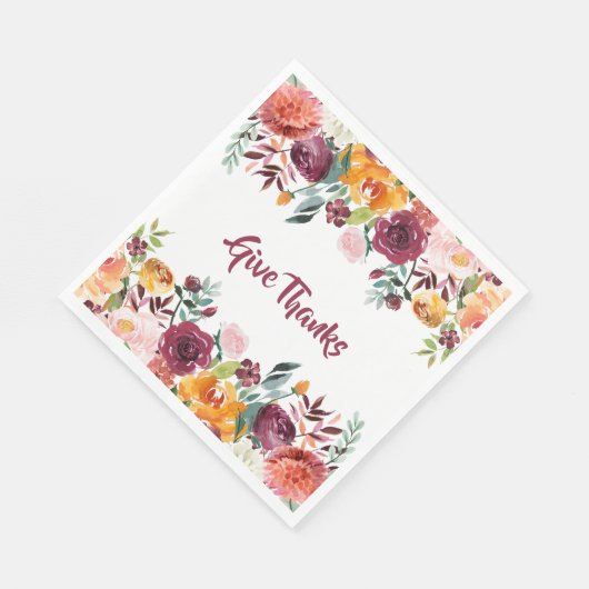 Serviette En Papier Automne Aquarelle Floral Donner Merci (Coin)