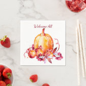 Serviette En Papier Automne Aquarelle Orange Citrouille Harvest Napkin (En situation)