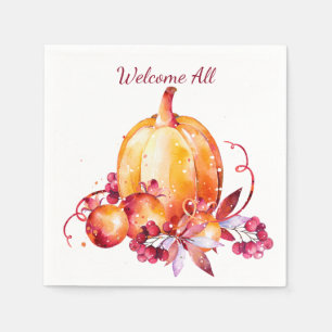 Serviette En Papier Automne Aquarelle Orange Citrouille Harvest Napkin