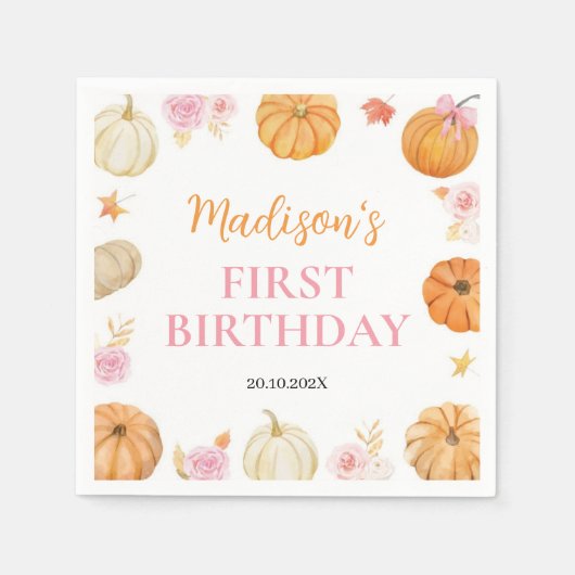 Serviette En Papier Automne Automne Citrouille Fille Anniversaire (Devant)