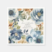 Serviette En Papier Automne Automne Elégant Bleu Floral Moderne Mariag (Devant)