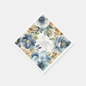 Serviette En Papier Automne Automne Elégant Bleu Floral Moderne Mariag (Coin)