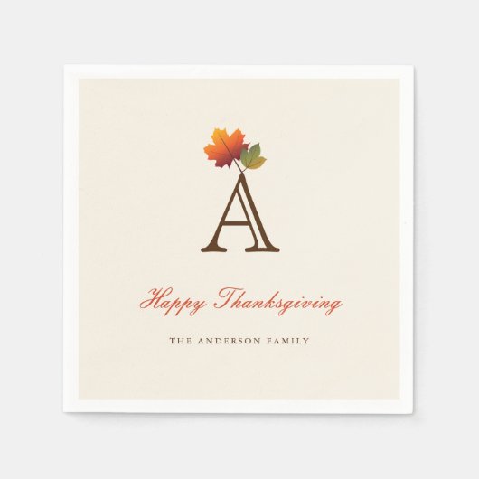 Serviette En Papier Automne / Automne Feuilles Monogramme Fête d'Actio (Devant)