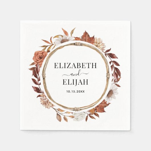 Serviette En Papier Automne Automne Floral Terracotta Mariage (Devant)