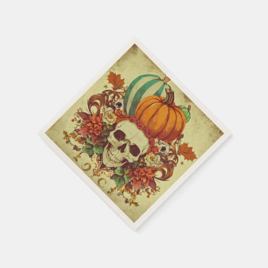 Serviette En Papier Automne/Automne/Halloween/citrouille/squelette (Coin)
