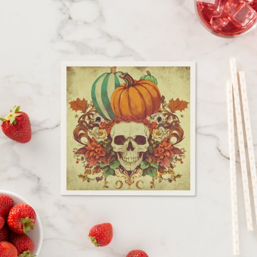 Serviette En Papier Automne/Automne/Halloween/citrouille/squelette (En situation)