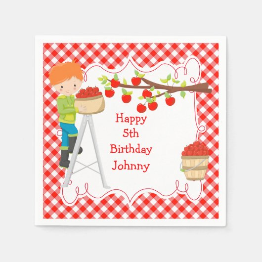 Serviette En Papier Automne automne Pomme cueillir Cheveux rouges garç (Devant)