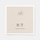Serviette En Papier Automne Beige Simple Botanique avec Initiales (Devant)