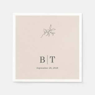 Serviette En Papier Automne Beige Simple Botanique avec Initiales