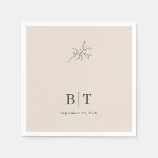Serviette En Papier Automne Beige Simple Botanique avec Initiales