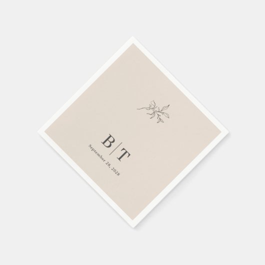 Serviette En Papier Automne Beige Simple Botanique avec Initiales (Coin)