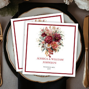 Serviette En Papier Automne Bohème Fleurs Bourgogne Marsala Verdure Ma